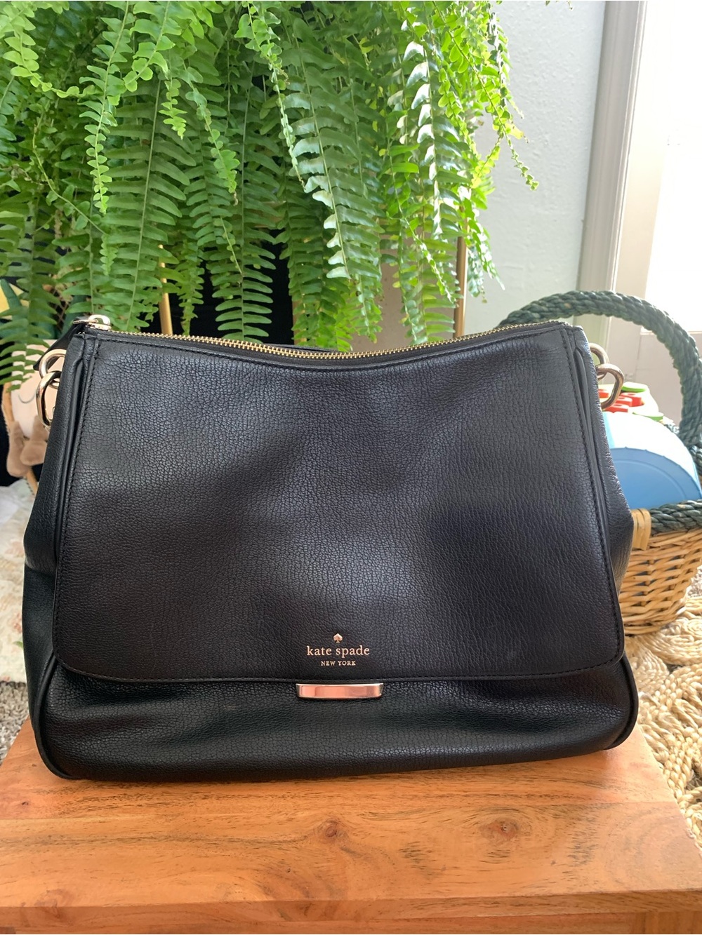 kate spade Black Pebbled Leather Flap Satchel